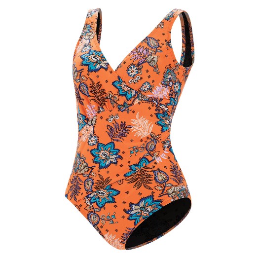 DOLFIN Aquashape Women's Sweet Escape Moderate Ruched Front One Piece Swimsuit (Orange (A14))